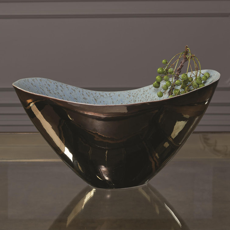 Bronze and Blue Reactive Glaze Ceramic Bowl
