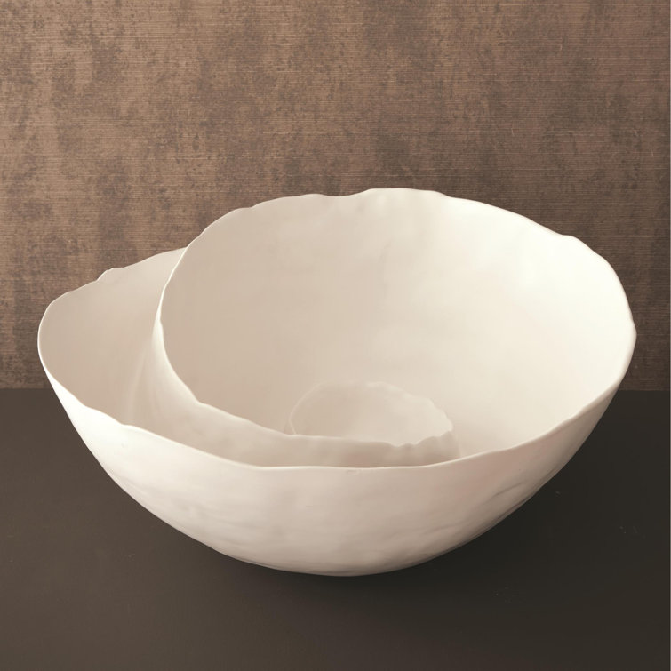 Portuguese Ceramic Spiral 17.75" Salad Pasta Bowl - Matte White