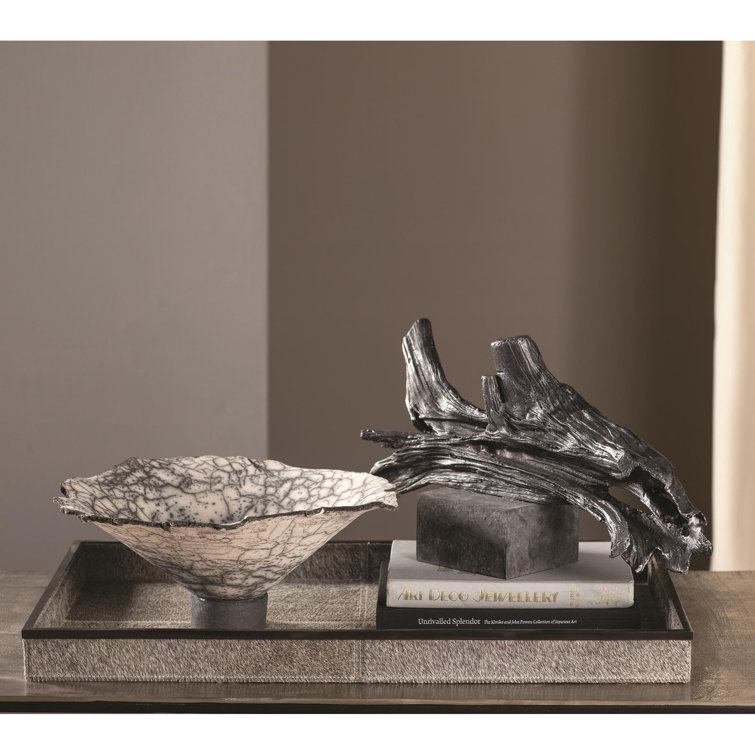 Modern Cast Iron Driftwood Sculpture with Marble Base