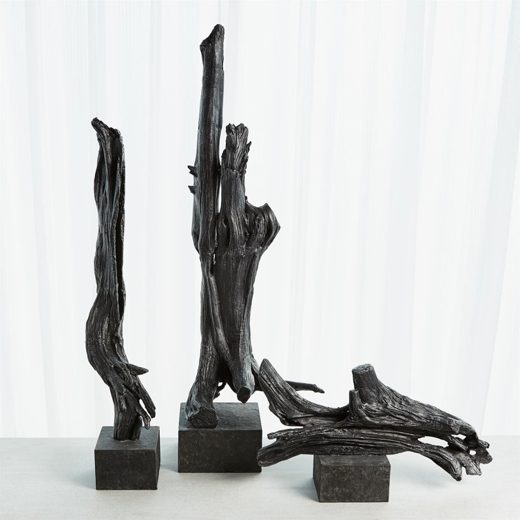 Modern Cast Iron Driftwood Sculpture with Marble Base