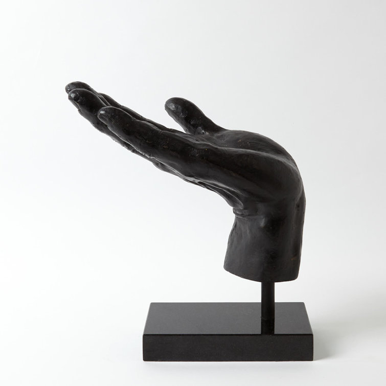 Traditional Bronze Finish Metal Open Hand Statue 14.75"L