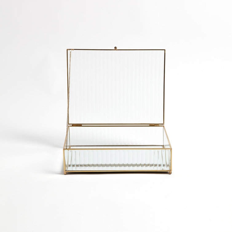 Large Clear Reeded Glass and Brass Lidded Box