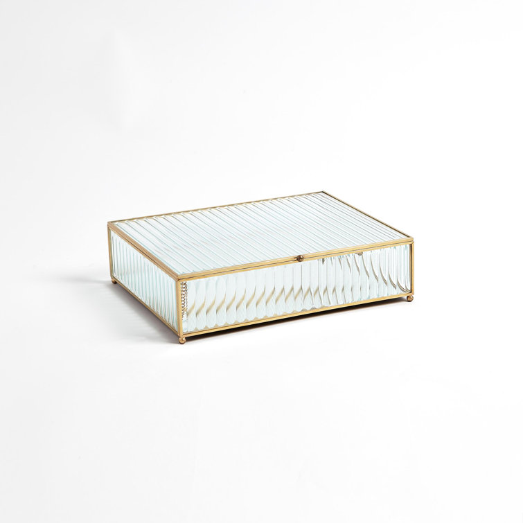 Large Clear Reeded Glass and Brass Lidded Box