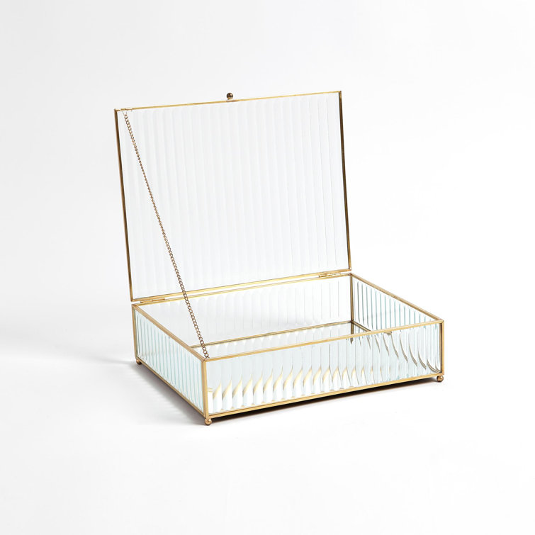 Large Clear Reeded Glass and Brass Lidded Box