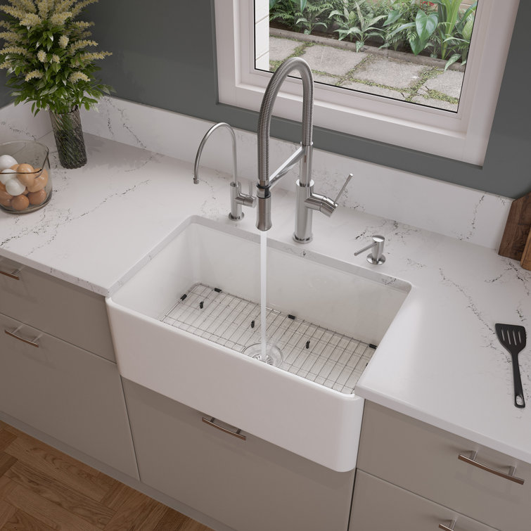 30'' White Fireclay Farmhouse Drop-In Kitchen Sink
