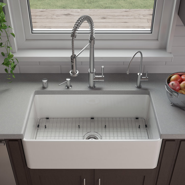 White Fireclay 36" Farmhouse Drop-in Kitchen Sink