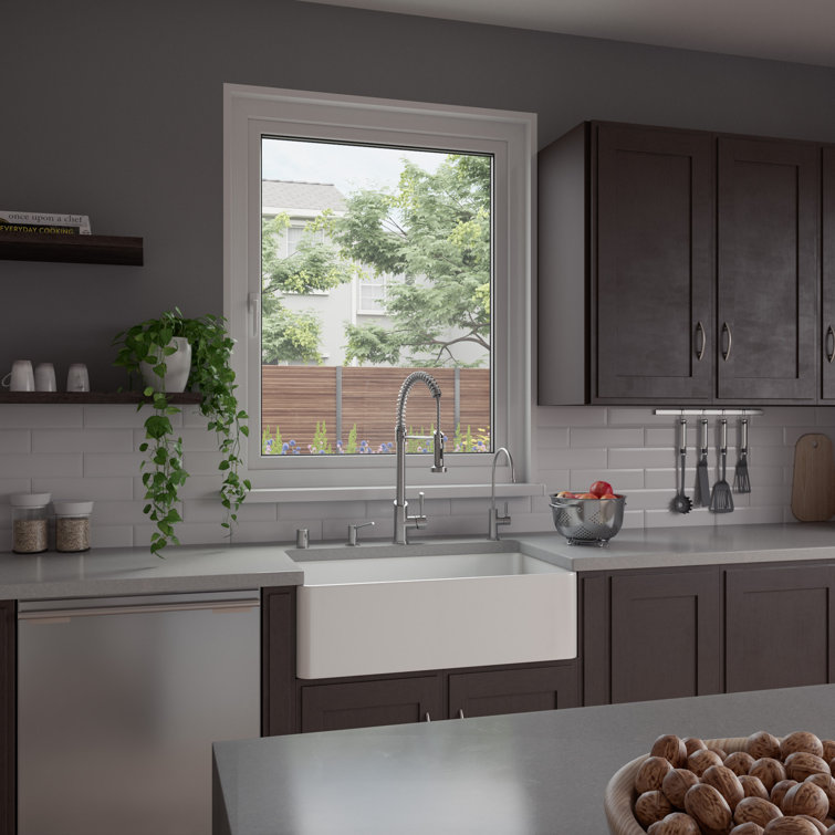 White Fireclay 36" Farmhouse Drop-in Kitchen Sink