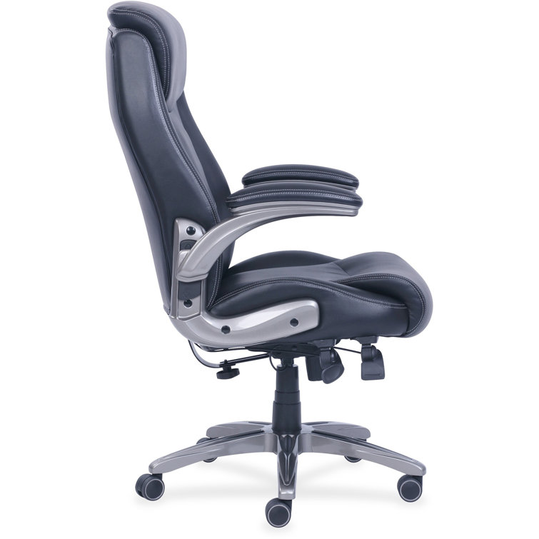 High-Back Executive Swivel Chair with Adjustable Arms in Black Leather