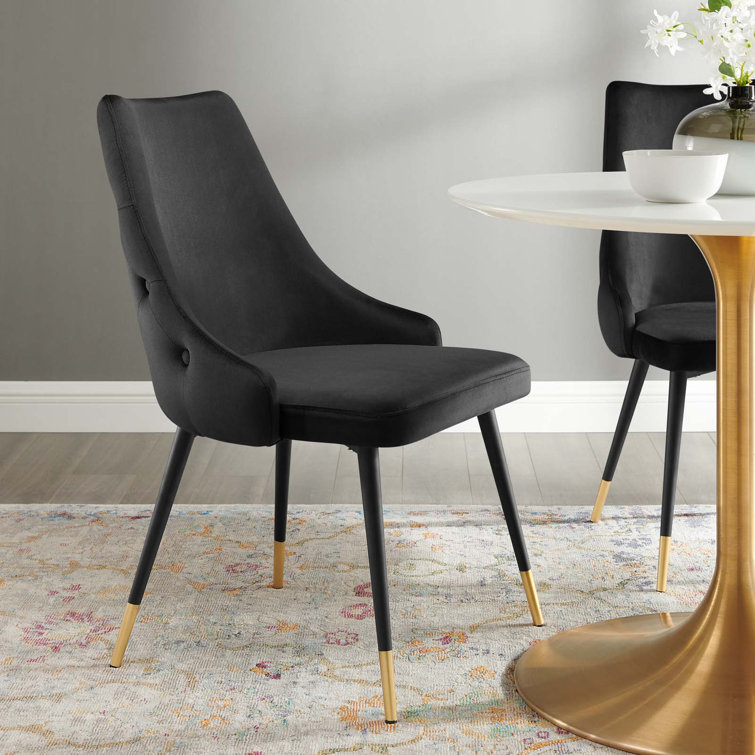 Elegant Black Velvet Dining Side Chair with Gold Tapered Legs
