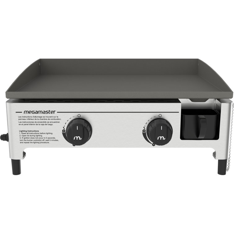 Portable Stainless Steel 2-Burner Gas Griddle with Removable Grease Tray