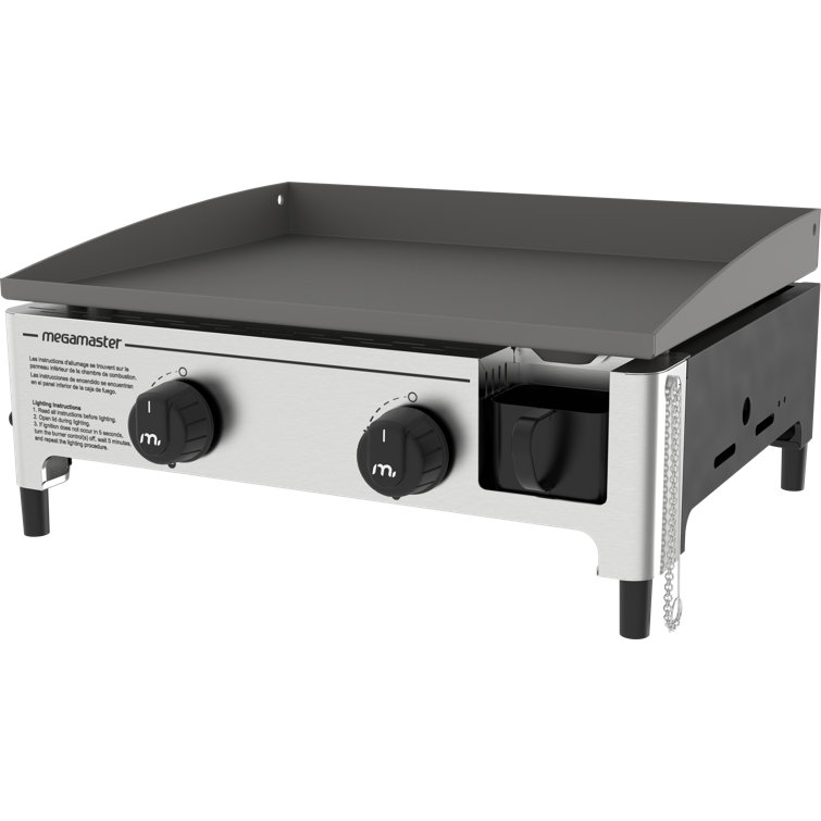 Portable Stainless Steel 2-Burner Gas Griddle with Removable Grease Tray