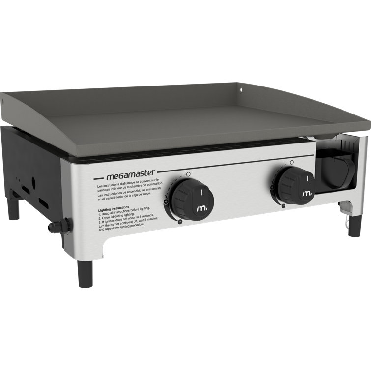 Portable Stainless Steel 2-Burner Gas Griddle with Removable Grease Tray