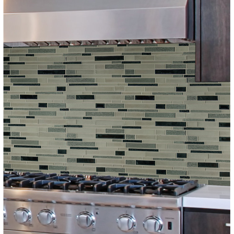 Green Interlocking Glass Mosaic Wall Tile Sheets