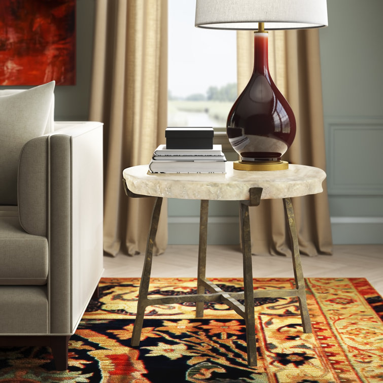 Round Stone and Metal End Table, 27"