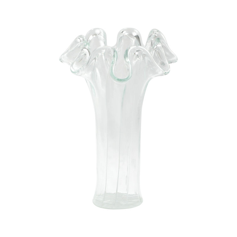 Onda Glass Clear 12" Vase with White Swirl Lines