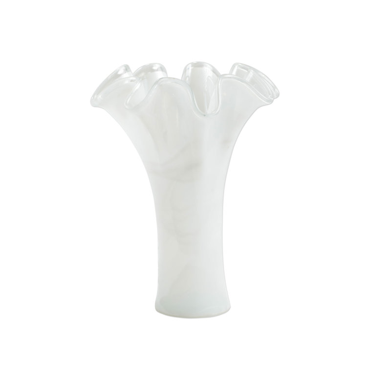 Onda 12" White Mouthblown Glass Vase