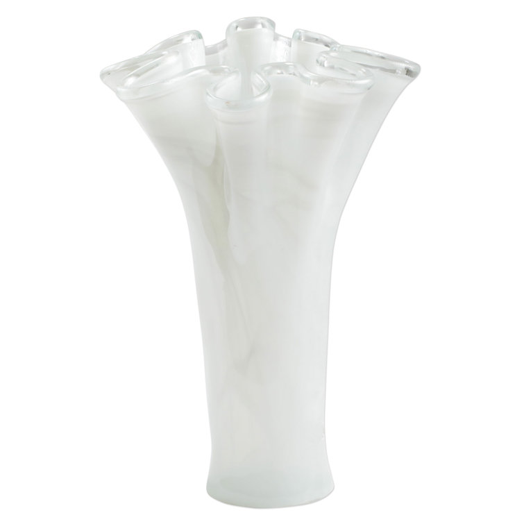 Mouthblown White Glass Decorative Vase, 10.5" Diameter