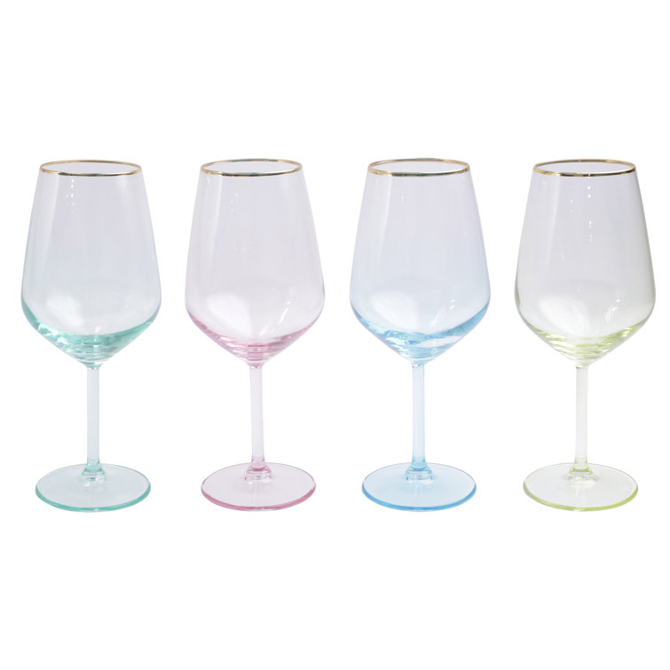 Rainbow Assorted Wine Glass Set with Gilded Gold Rim
