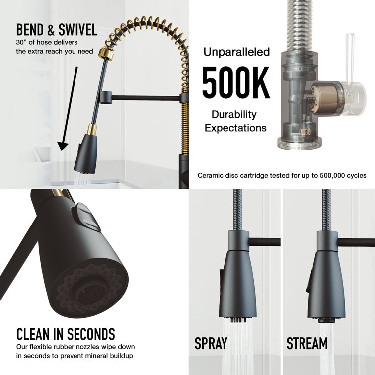 Elegant Dual-Tone Pull-Down Kitchen Faucet in Matte Gold and Black