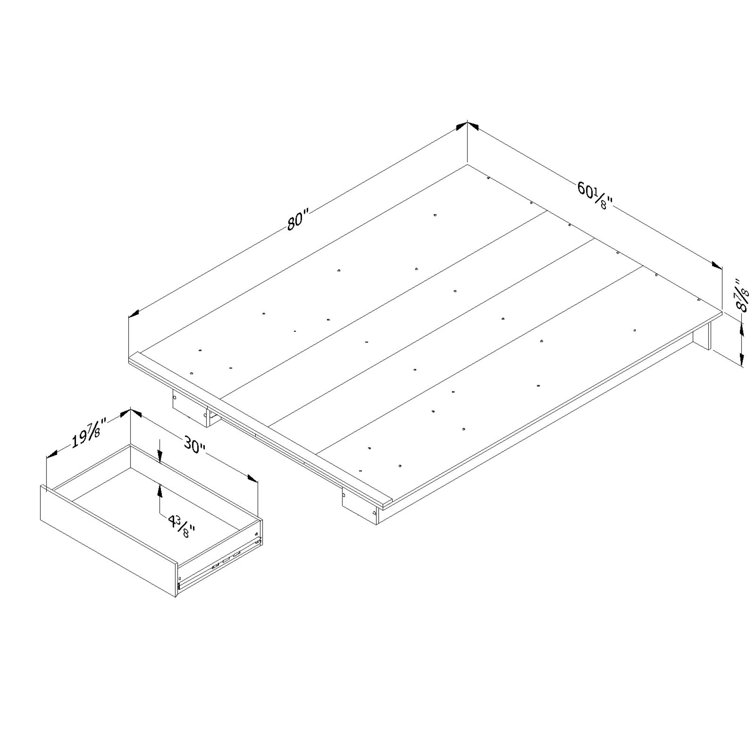 White Queen Platform Bed with Single Storage Drawer