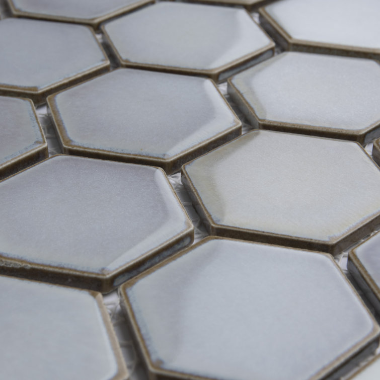 Modern Glossy Hexagon Porcelain Mosaic Tile in Soothing Gray
