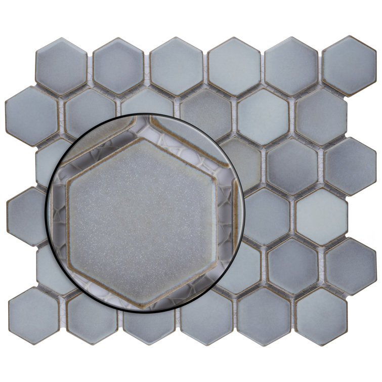 Modern Glossy Hexagon Porcelain Mosaic Tile in Soothing Gray