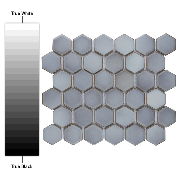 Modern Glossy Hexagon Porcelain Mosaic Tile in Soothing Gray