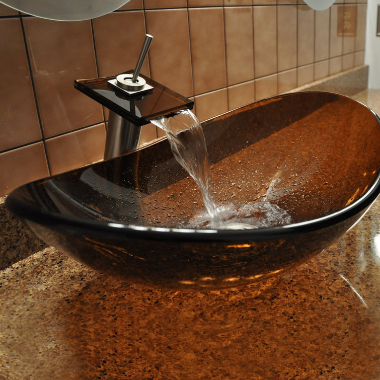 Tea-Tinted Oval Glass Above-Counter Vessel Sink