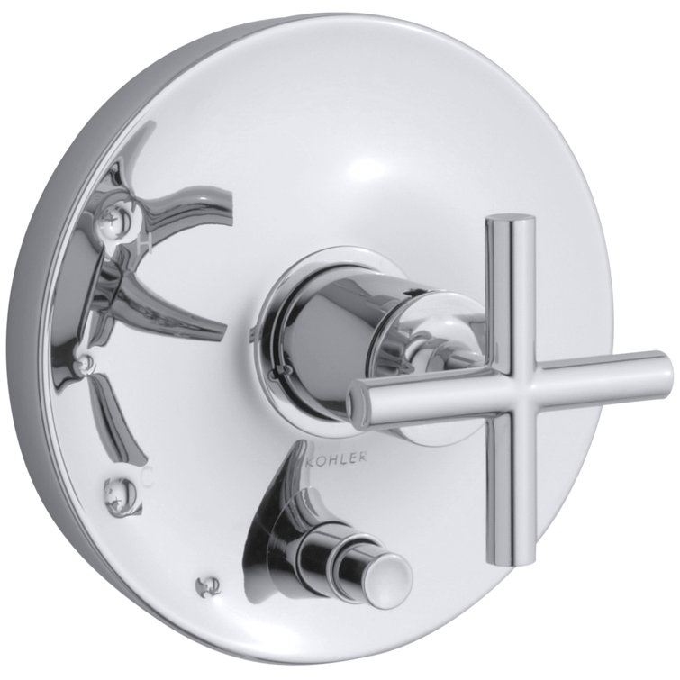 Polished Chrome Cross Handle Shower Valve Trim with Diverter
