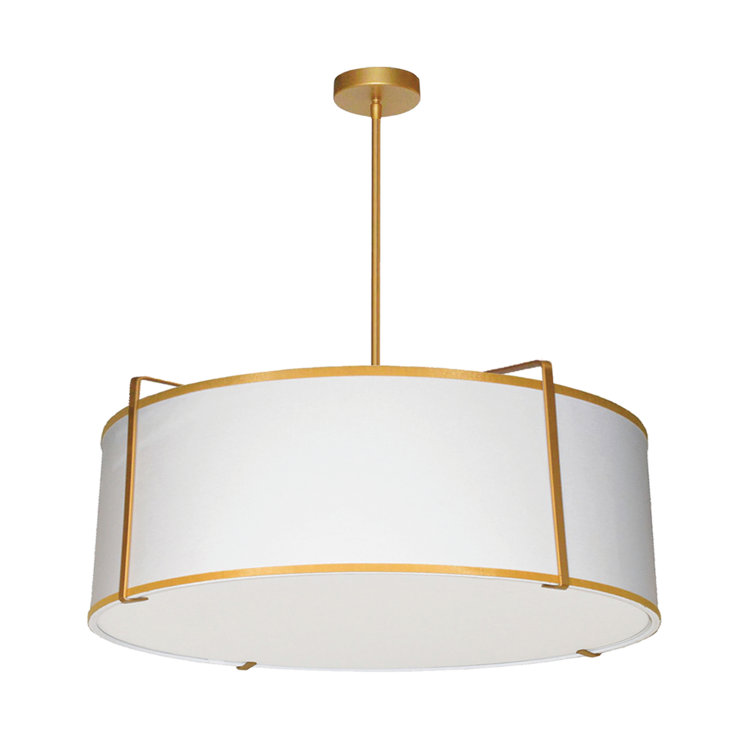 Aged Brass 24" Crystal Drum Chandelier with White Shade