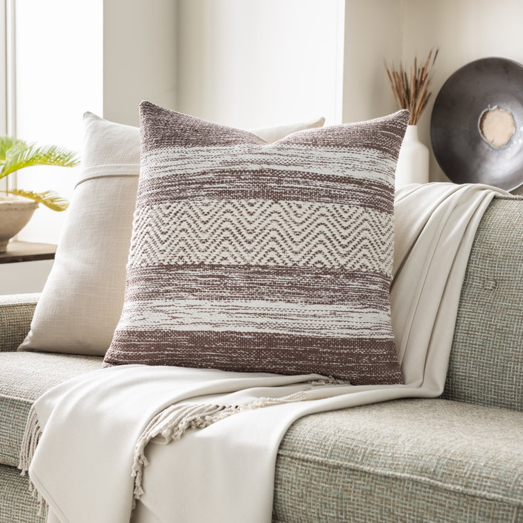 Beige and Black Striped Cotton Blend 20" Square Pillow