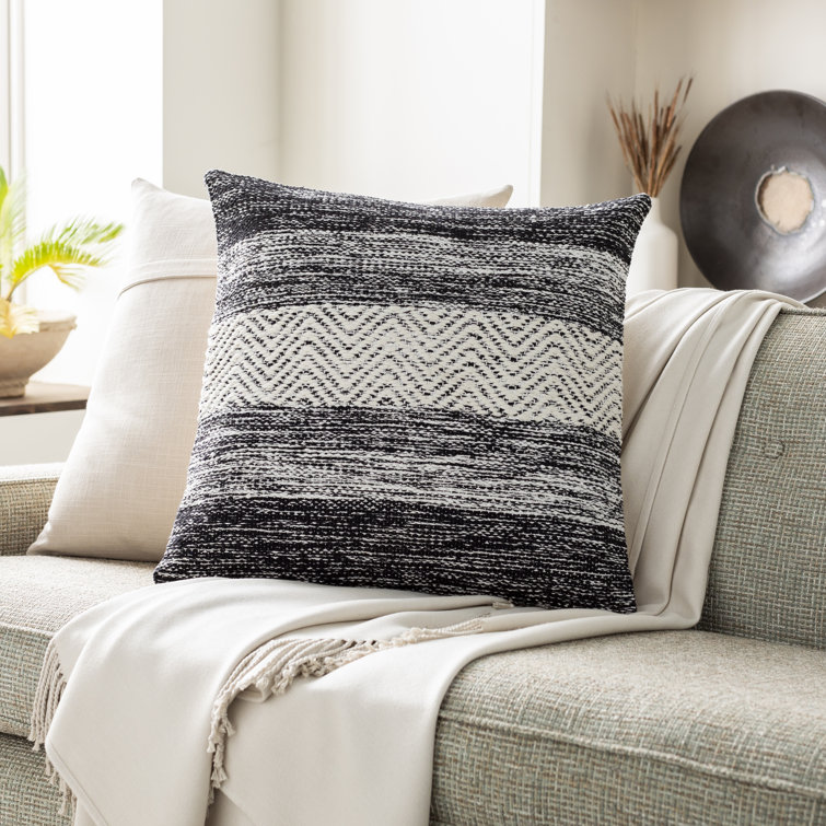 Beige and Black Striped Cotton Blend 18" Pillow Cover