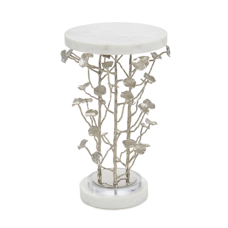 Round Marble Top Pedestal Table with Brushed Nickel Base