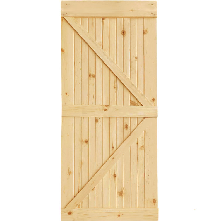 84" Unfinished Knotty Pine Interior Barn Door with K-Bar Design
