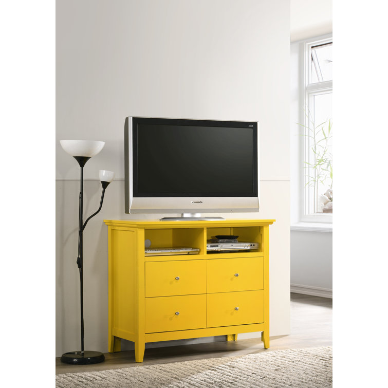 Yellow 4-Drawer Media Chest with Open Shelves