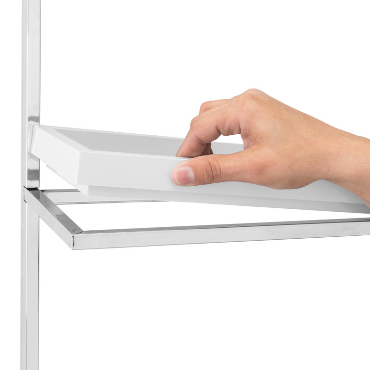 Sleek 34.5" White Floating Wall Shelf with Chrome Towel Bar