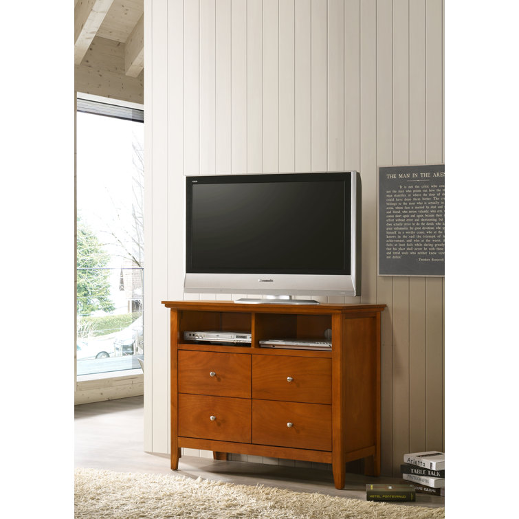 Oak 4-Drawer Media Chest with Open Shelves