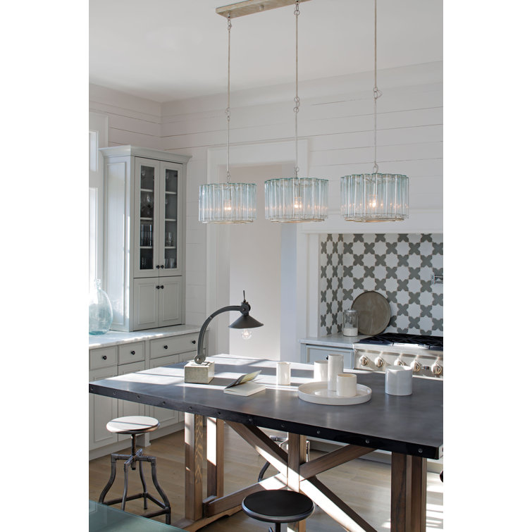 Silver Leaf Glass Drum Pendant Light with Extension Rod Kit