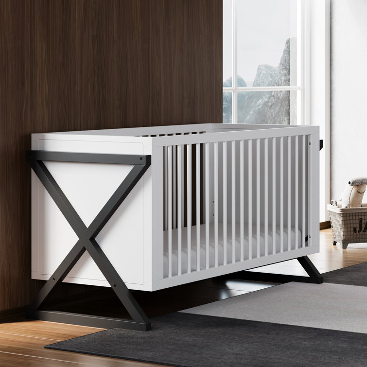 White and Gray Convertible Nursery Furniture Set with Changing Table