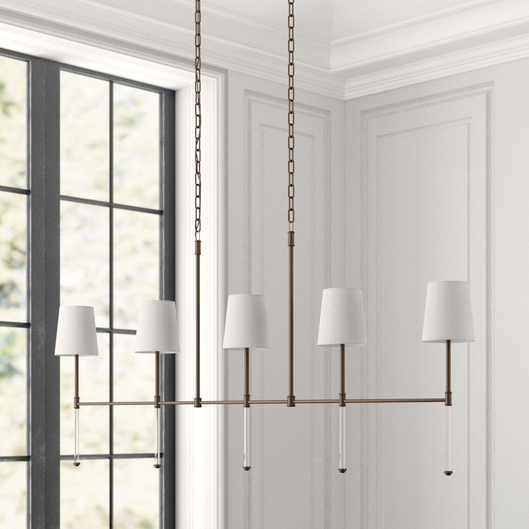 Hand-Rubbed Antique Brass and Crystal 5-Light Linear Chandelier