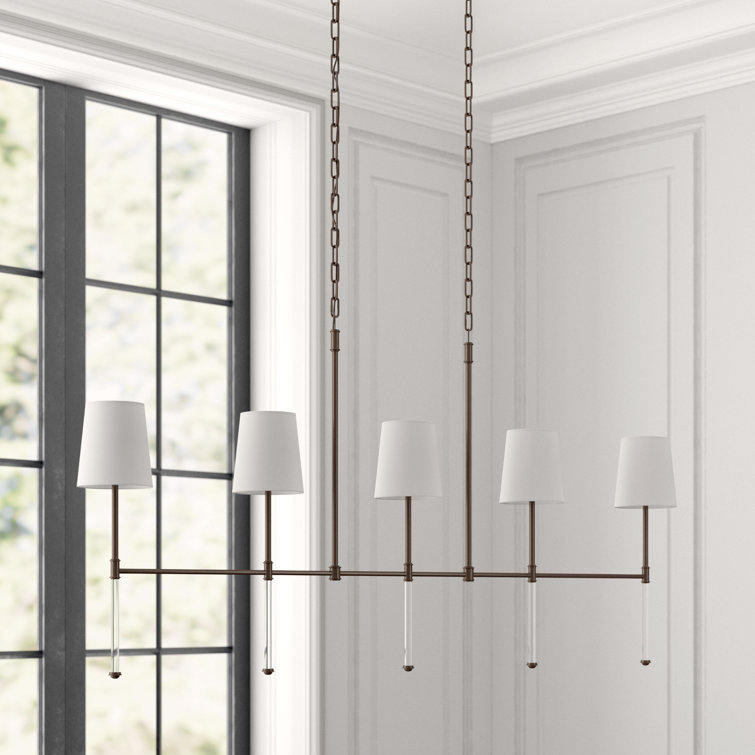 Hand-Rubbed Antique Brass and Crystal 5-Light Linear Chandelier