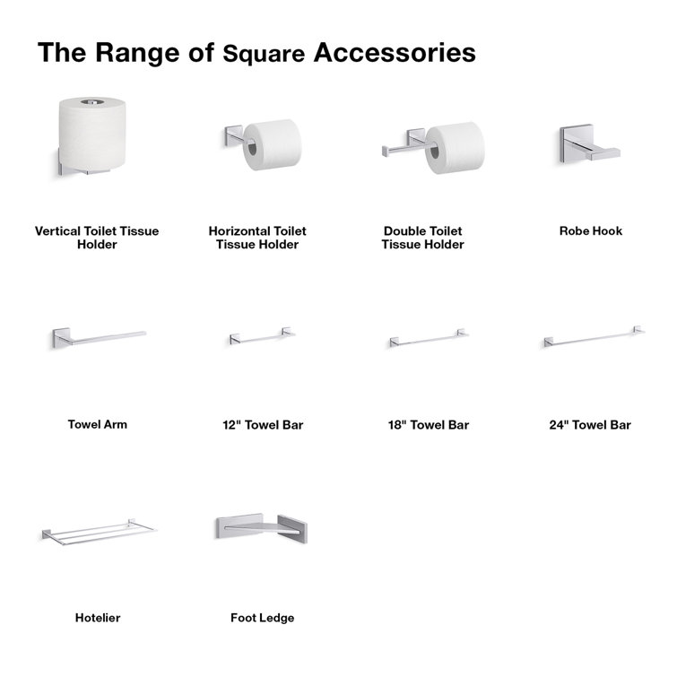 Polished Chrome 42" Square Metal Bathroom Grab Bar
