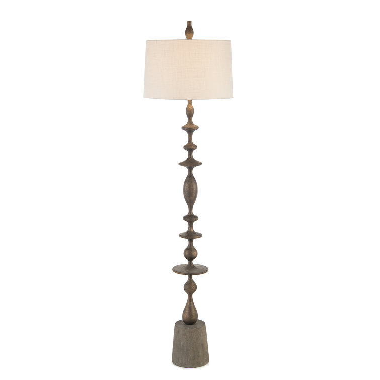 Matte Black and Grey Baluster Floor Lamp with White Silk Shade