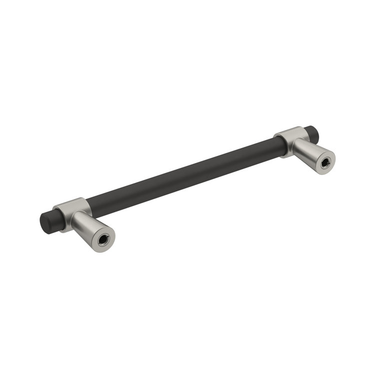 Matte Black and Satin Nickel Modern Bar Pull with Mounting Hardware