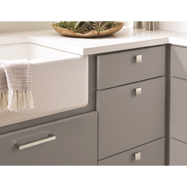 Satin Nickel Square Modern Cabinet Knob with Mounting Hardware