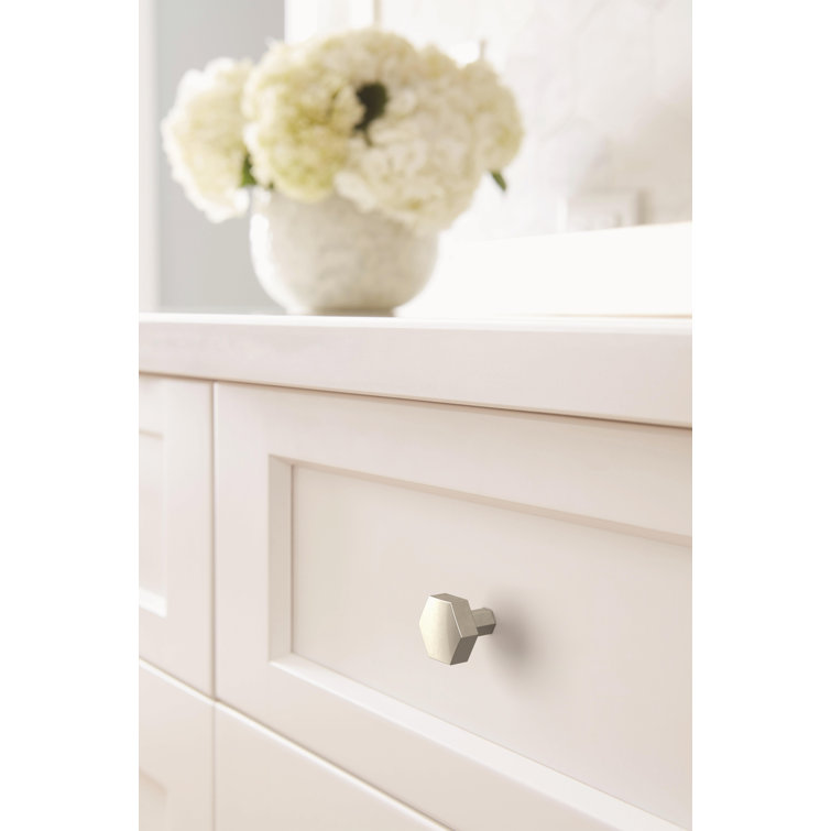 Satin Nickel Geometric Cabinet Knob with Brushed Finish