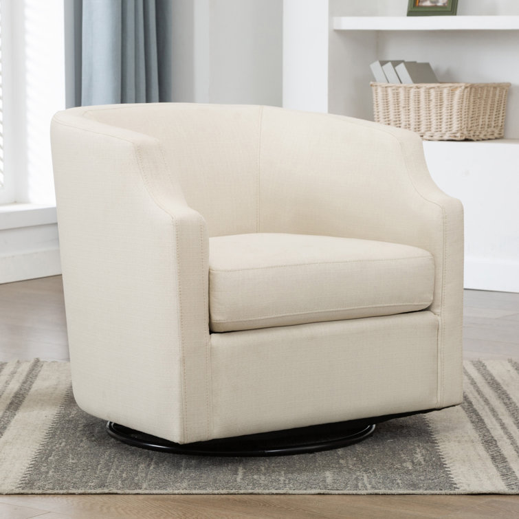 Infinity White Linen Swivel Barrel Chair with Clip Arm Design