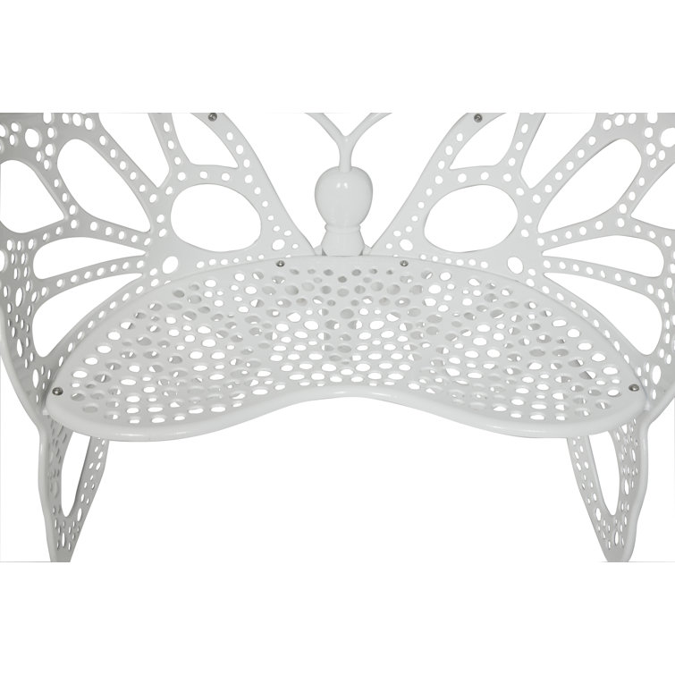 Whimsical White Aluminum Butterfly Garden Bench - 38in