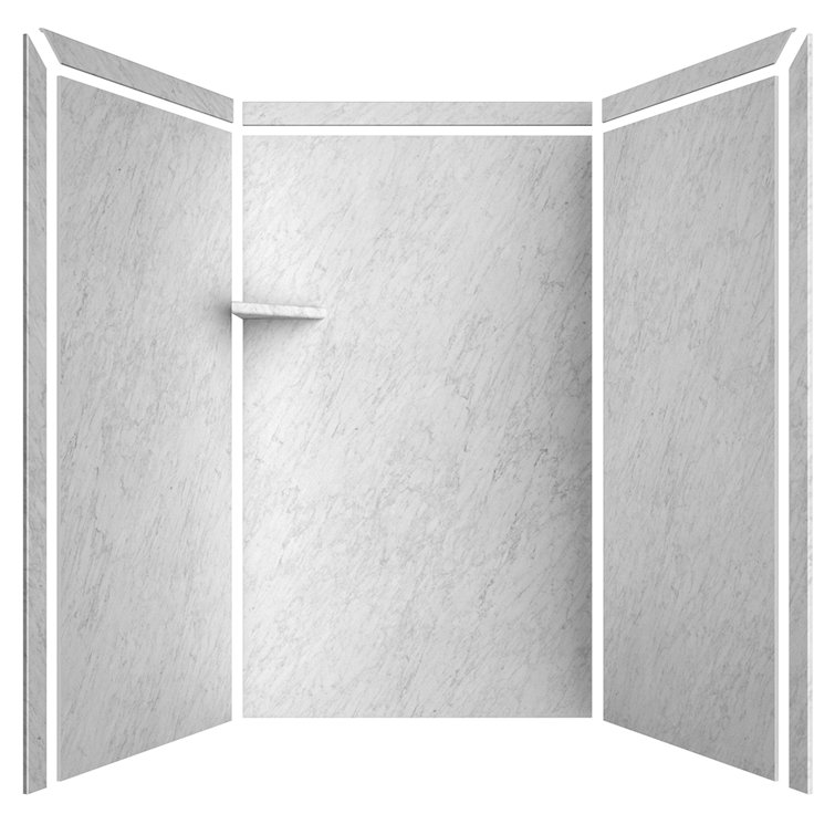Frost White Marble 48"W x 36"D x 80"H Alcove Shower Surround