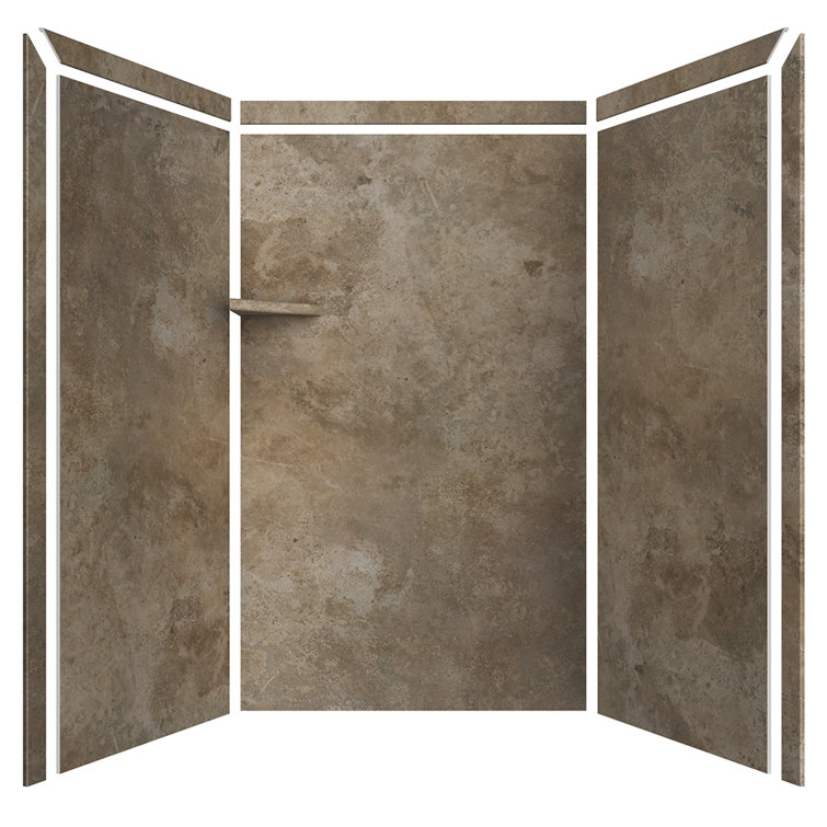 Mocha Travertine 80" High 3-Panel Alcove Shower Surround